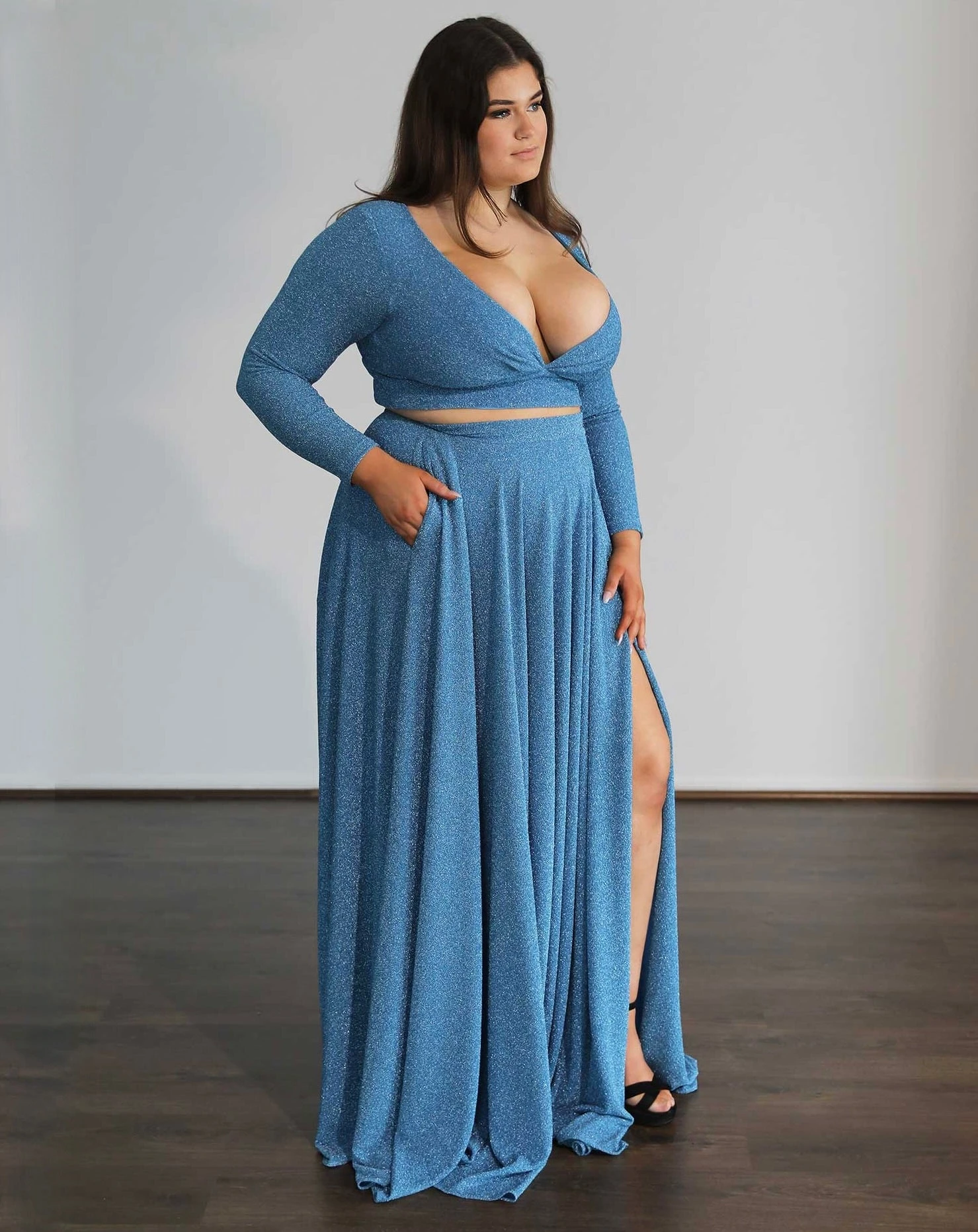 Alice Two Piece Metallic Jersey Gown - Sky Blue 7 Alice Two Piece Metallic Jersey Gown - Sky Blue - Image 5