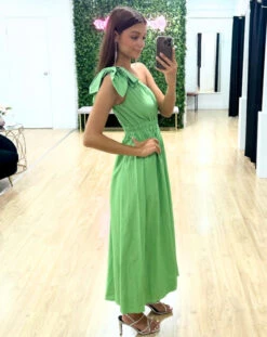 Angelina One Shoulder Maxi Dress - Green -Curvy Charm Store 127
