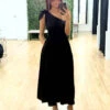 Angelina One Shoulder Maxi Dress - Black -Curvy Charm Store 130