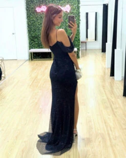 Marlow Off Shoulder Beaded Mesh Gown - Navy 21 Marlow Off Shoulder Beaded Mesh Gown - Navy -Curvy Charm Store 140