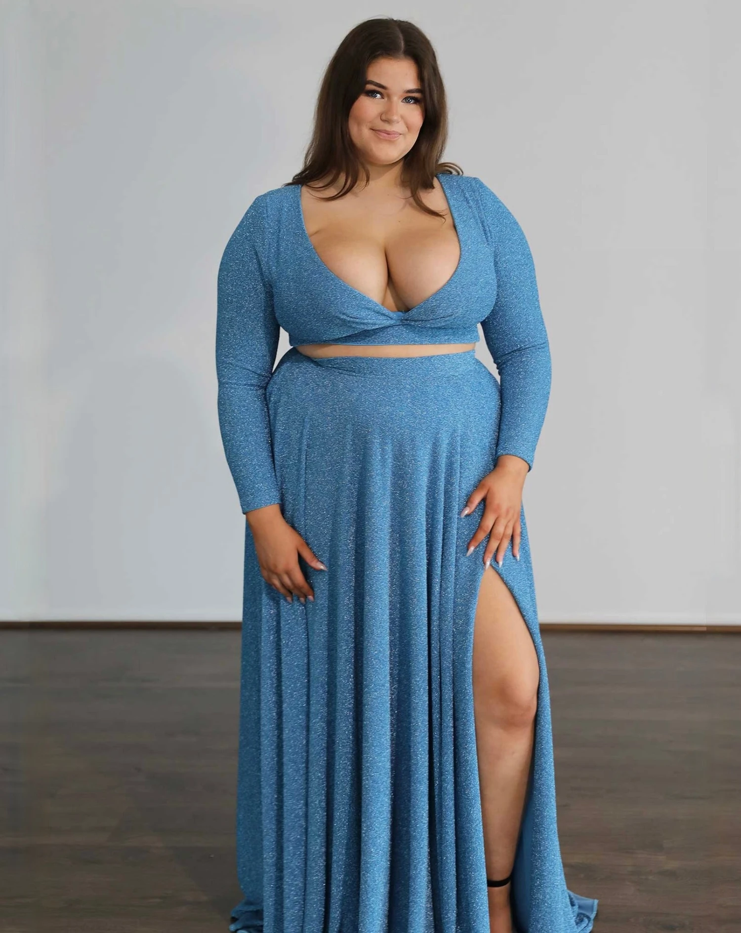 Alice Two Piece Metallic Jersey Gown - Sky Blue 3 Alice Two Piece Metallic Jersey Gown - Sky Blue