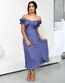 Masie Midi Dress - Steel Blue -Curvy Charm Store 1N3A3699 1