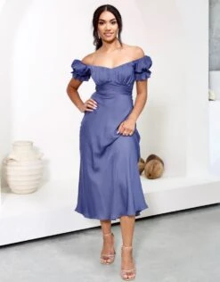 Masie Midi Dress - Steel Blue -Curvy Charm Store 1N3A3719 1