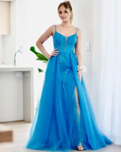 Birdie Corset Lace Gown - Crystal Blue