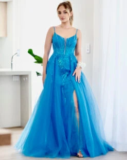 Birdie Corset Lace Gown - Crystal Blue -Curvy Charm Store 1N3A4416