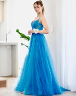 Birdie Corset Lace Gown - Crystal Blue -Curvy Charm Store 1N3A4418