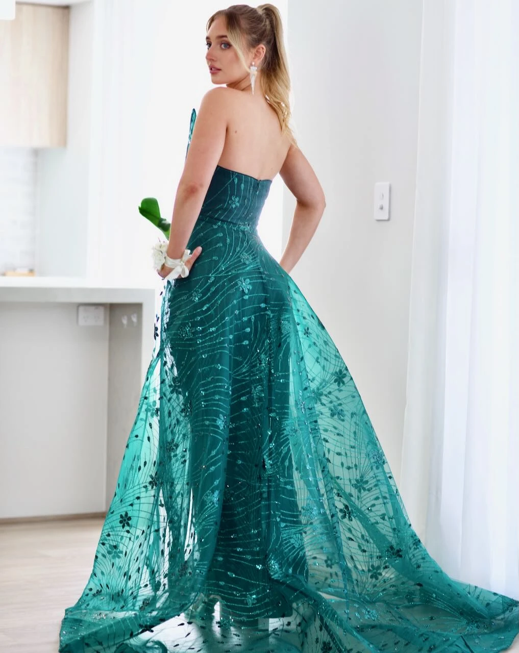Juliette Strapless Glitter Gown - Emerald 8 Juliette Strapless Glitter Gown - Emerald - Image 6