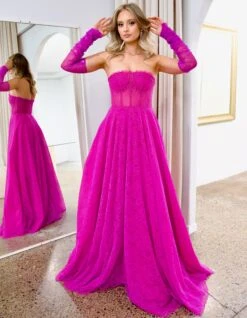 Helena Strapless Lace Gown - Magenta