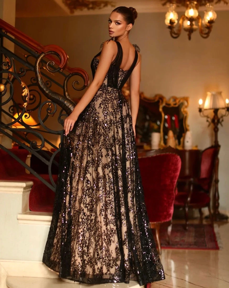 Aisha Feather Sequin Gown - Black And Nude 10 Aisha Feather Sequin Gown - Black And Nude - Image 8