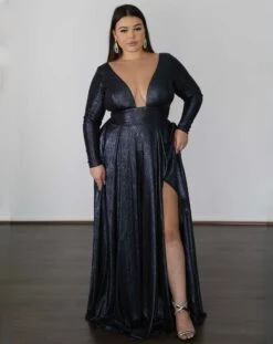 Kylie Stretch Shimmer Gown - Midnight Navy