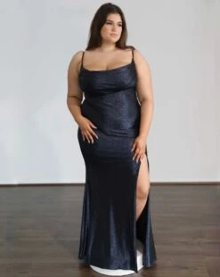 Issy Stretch Shimmer Gown - Midnight Navy