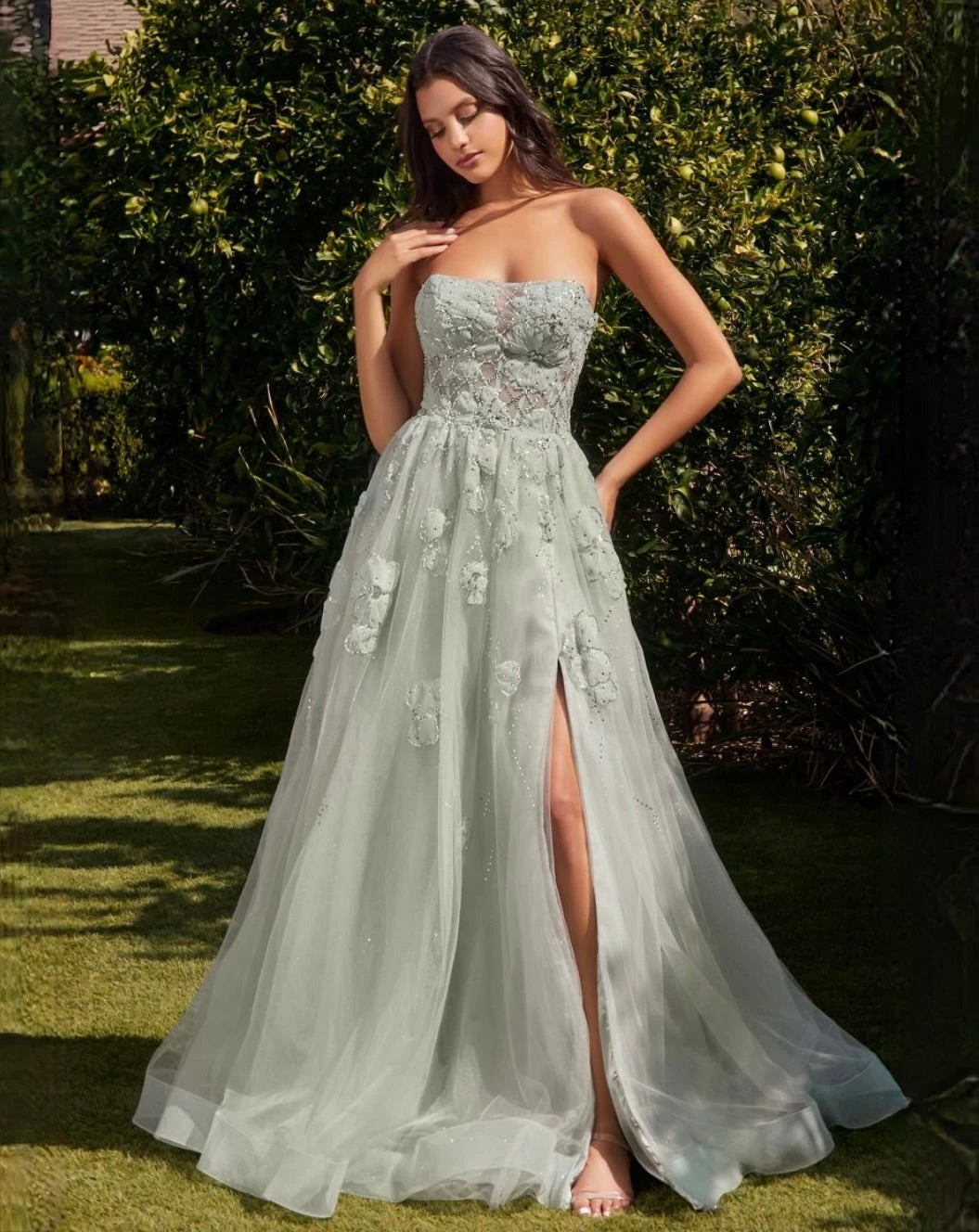 Desiree Strapless Beaded Gown - Sage 3 Desiree Strapless Beaded Gown - Sage