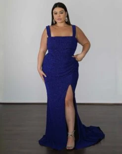 Amber Metallic Jersey Gown - Sapphire