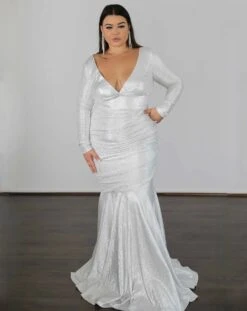 Ashley Stretch Shimmer Gown - Crystal White -Curvy Charm Store 54AE63A5 4CE7 4B7C AB6C C97C10B32941 1 201 a