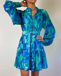 Ellie Chiffon Mini Dress - Green/Blue Print -Curvy Charm Store 583A314E E648 40BA B03D 721AE7834D26 1 201 a