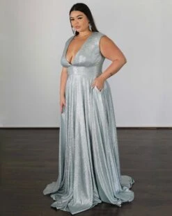 Sabrina Stretch Shimmer Gown - Seafoam -Curvy Charm Store 702F9D53 952F 483E 922A D852E1F4559C 1 201 a