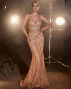 Lotus Beaded Gown - Rose Gold