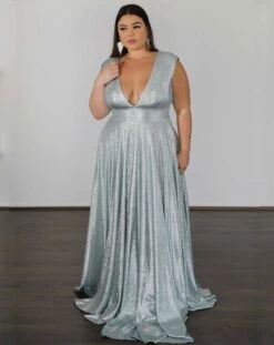 Sabrina Stretch Shimmer Gown - Seafoam