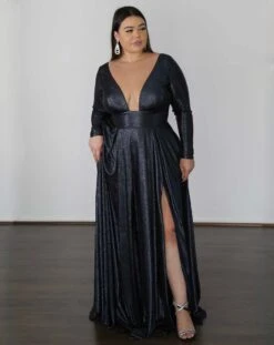 Kylie Stretch Shimmer Gown - Midnight Navy -Curvy Charm Store 85DC9340 CA56 4CCE A4CC 81B5D47B27DF 1 201 a