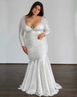 Ashley Stretch Shimmer Gown - Crystal White