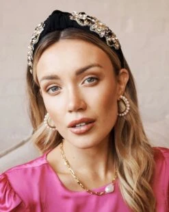 Alva Embellished Knotted Headband - Black