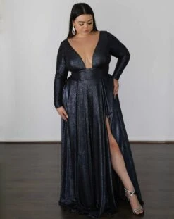 Kylie Stretch Shimmer Gown - Midnight Navy -Curvy Charm Store A76EF559 7DF5 4753 BDCC 439956A15CEC 1 201 a