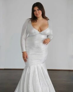 Ashley Stretch Shimmer Gown - Crystal White -Curvy Charm Store AC5612B7 4FBF 4962 BF8A 6A54028406EE 1 201 a