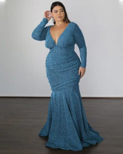 Ashley Metallic Jersey Gown - Sky Blue