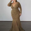 Ashley Metallic Jersey Gown - Champagne -Curvy Charm Store ASHELYMETALLIC.champagne