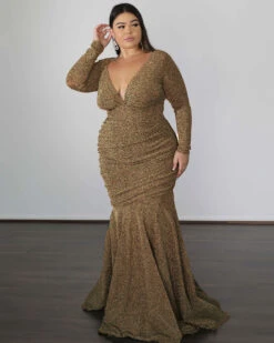 Ashley Metallic Jersey Gown - Champagne