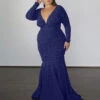 Ashley Metallic Jersey Gown - Sapphire -Curvy Charm Store ASHELYMETALLIC.navy
