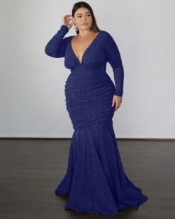 Ashley Metallic Jersey Gown - Sapphire