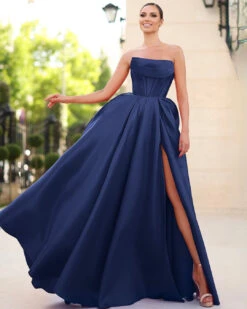 Adelina Strapless Corset Gown - Navy