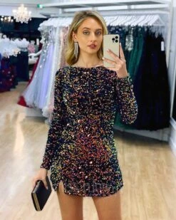 Amara Sequin Mini Dress - Navy Multi