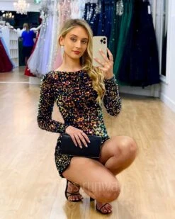 Amara Sequin Mini Dress - Navy Multi 15 Amara Sequin Mini Dress - Navy Multi -Curvy Charm Store Amara Sequin Dress Navy Multi 8