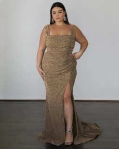 Amber Metallic Jersey Gown - Champagne