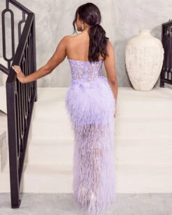 Angelique Feather Lace Gown - Lilac -Curvy Charm Store Angelique.lilac .back