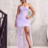 Angelique Feather Lace Gown - Lilac -Curvy Charm Store Angelique.lilac .front