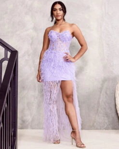 Angelique Feather Lace Gown - Lilac