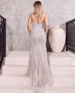 Antoinette One Shoulder Beaded Gown - Silver/Nude 9 Antoinette One Shoulder Beaded Gown - Silver/Nude -Curvy Charm Store Antoinette.silver.back