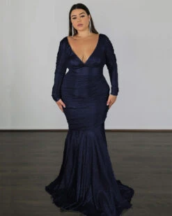 Ashley Stretch Shimmer Gown - Midnight Navy