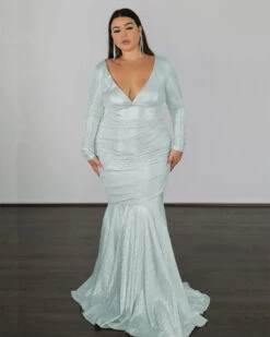 Ashley Stretch Shimmer Gown - Seafoam