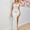 Ashante Lace Sequin Gown - Vintage White -Curvy Charm Store Astrid Lace Corset Gown White Front