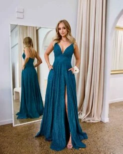 Ava Glitter Gown - Teal -Curvy Charm Store Ava Glitter Gown Front 1 Teal