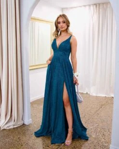 Ava Glitter Gown - Teal -Curvy Charm Store Ava Glitter Gown Front 6 Teal