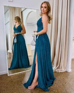 Ava Glitter Gown - Teal -Curvy Charm Store Ava Glitter Gown Side Teal
