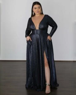 Kylie Stretch Shimmer Gown - Midnight Navy -Curvy Charm Store B054D750 D6B3 4A0D 902E 254FBCE378FD 1 201 a