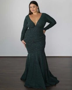 Ashley Metallic Jersey Gown - Forest