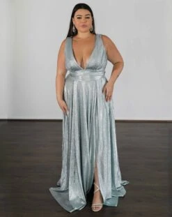 Lexa Stretch Shimmer Gown - Seafoam -Curvy Charm Store BDD59FE2 FFAA 4DD7 BB3F 2F21DDFC3D63 1 201 a