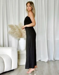 Belinda Linen Jumpsuit - Black -Curvy Charm Store Belinda Linen Jmpsuit Side Black